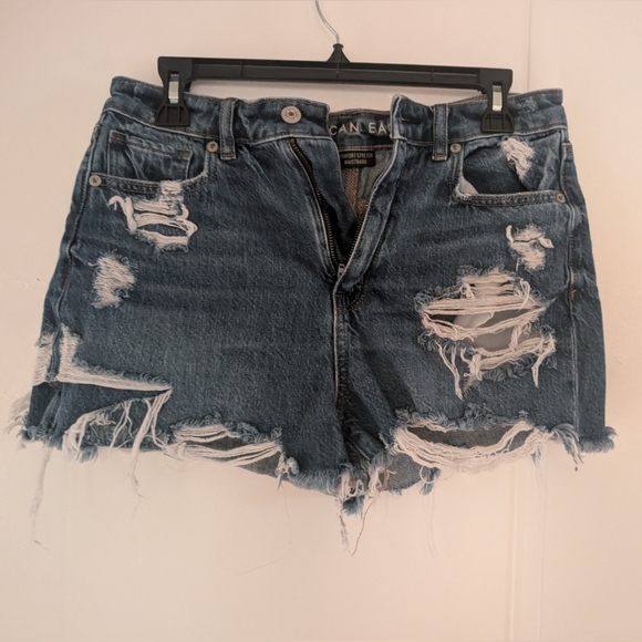American Eagle Blue Distressed Jean Shorts - Picture 3 of 6